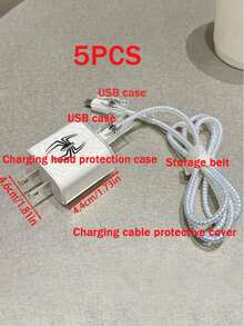 5pcs Black Spider TPU Charger Protective Cover Compatible With Apple 18/20W Charger Cable Protector, Charger Protector Charger Accessories, Phone Accessories - Clear - View 5