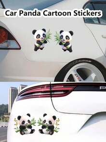 1对可爱熊猫竹子汽车贴纸，卡通个性化刮痕保护装饰贴纸 - 彩色 - 查看 7