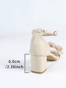 Giày cao gót đế vuông mũi vuông họa tiết hoa cỡ lớn cho nữ, trang phục thường ngày và cưới thanh lịch cho mùa xuân/hè, màu be có quai đeo mắt cá chân và khóa kim loại - Màu be - Xem 8