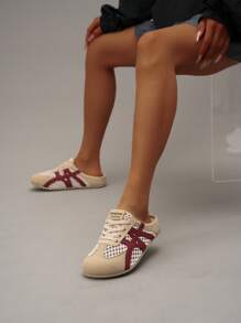 Summer's Popular New Women's Flat Shoes, Retro Perforated Breathable Upper, Mary Jane Casual Shoes, Simple And Cute Flat Casual Shoes, Light And Breathable, One-Step Lace-Up Closed Half-Support Casual Shoes, Versatile, Light And Suitable For Daily Wear, Fashionable And Multi-Functional