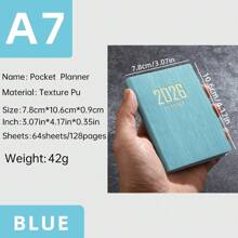 1pc 2026 New A7 Size English Planner Notebook, Mini Portable Pocket Daily Schedule Notebook, 64 Sheets 128 Pages Thin Weekly Calendar Notepad, Includes Annual Calendar, Monthly, Weekly And Daily Plan, PU Leather Cover, 4.17*3.07 Inch, 2026 New Version,School Supplies,Back To School
