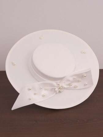 优雅宽边蝴蝶白花女士帽子，适合正式舞会装饰教堂礼帽肯塔基帽女士婚礼新娘鸡尾酒茶会礼服平顶头饰帽子