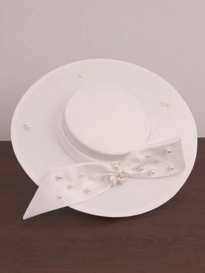 优雅宽边蝴蝶白花女士帽子，适合正式舞会装饰教堂礼帽肯塔基帽女士婚礼新娘鸡尾酒茶会礼服平顶头饰帽子