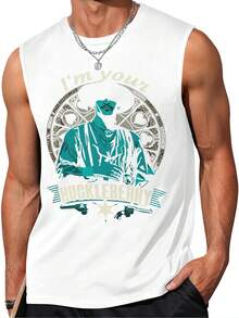 Top de tirantes de hombre elegante con estampado personalizado de Huckleberry Finn, perfecto para uso casual de verano, ideal para fans de la literatura clásica y una gran opción de regalo - Blanco - Ver 1