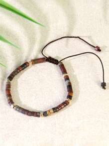 1 Pc Beaded Woven Bracelet, Elegant & Fashionable Handmade Adjustable Natural Stone Bracelet For Girls