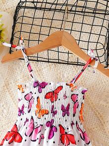 少女连衣裙蝴蝶海滩度假公主吊带裙 - 紫色 - 查看 3