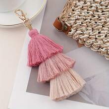 1pc Boho Tassel Keychain - Gradient Blue & White Wooden Key Ring For Purse, Bag, Backpack, Or Car Decoration - Stylish Women's Gift Accessory, Purse Decoration | Elegant Keychain | Woven Texture - 墨綠色 - 查看 2