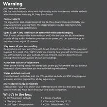 Original JBL WAVE BEAM Wireless Bluetooth Earphones Support JBL Headphones APP/32 H Playtime Vibe Beam TWS True Wireless Earbuds - White - View 11