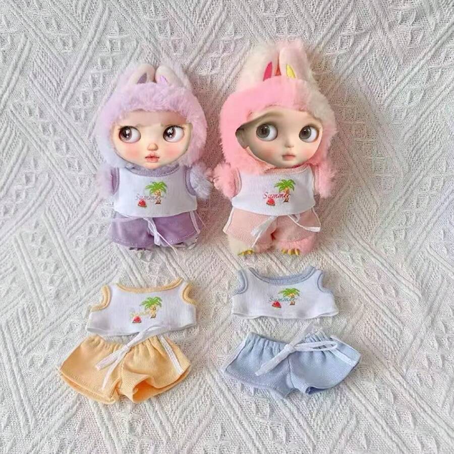 (仅限娃娃衣服) 适用于17cm娃娃衣服1-3代 Labobo休闲夏季无袖短裤 马卡龙吊坠 可换装