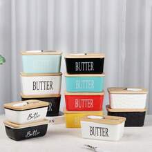 Ceramic Butter Dish, Rectangular Ceramic Butter Dish With Wooden Lid And Butter Knife, 500ml/600ml/850ml Simple Western Style Cheese Storage Box Ceramic Butter Holder - White - View 1
