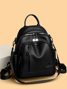 新款经典时尚高品质软皮旅行背包女士大容量奢华单肩包书包背包 - 黑色 - 查看 2