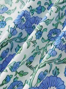 Women Floral Tie Shoulder Mini Dress Cute Square Neck Loose Fit Beach Short Dress Backless Boho Vocation Sundress - 藍色 - 查看 10