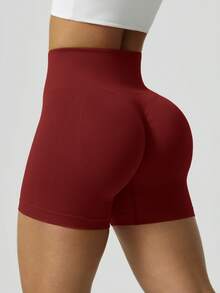 NcmRyu 1 pieza Pantalones cortos deportivos versátiles de Navidad para mujer, de unicolor, elásticos y ajustados - Rojo - Ver 2