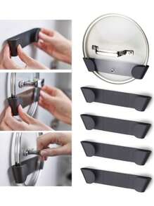 4 pièces Organisateur de couvercle de pot pour armoire, support de rangement universel autoadhésif pour le dessus des casseroles à l'intérieur de la porte de l'armoire, facile à installer. Organisateur de couvercle adapté à une taille de 6" à 13" pour la cuisine
