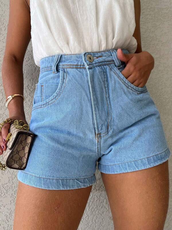 Kissmelady 910 Shorts Denim feminino lisa sem rascada short Denim juvenil natural shorts Feminino 910