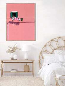 1pc On The Pink - Walled Windowsill, Clothes Are Hung, And Someone Stands. Prints Canvas Painting "Scene Of Clothes Hung On Pink - Walled Windowsill" Decor For Bedroom ,Living Room ,Office Room ,Wall Decor