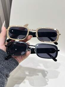 1 Pair Men Stainless Steel Square Narrow Frame Stylish Party, Casual, Hip-Hop Decorative Glasses Suitable For Daily Wear