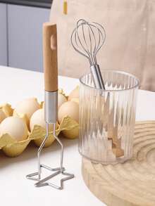 1pc Multifunctional Stainless Steel Wood Handle Masher, Potato Ricer For Vegetables And Fruits Kitchen Tool - Multicolor - View 6