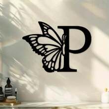 Butterfly Monogram Metal Sign, Metal Wall Art, Letter Wall Decor, Wedding Backdrop, DIY Gift, Home Decor-Metal Signs Print On Demand-- Friendly, Made From  Materials-Metal Signs For Home-Storefront Decor - Black - View 2