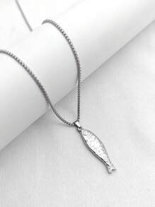 1pc Gold-Tone Stainless Steel Cute Salted Fish Ocean Style Necklace, High-End