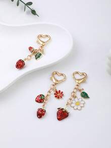 1pc Lovely Cartoon 3D Strawberry Keychains Fruits Keyring Handbag Pendants Backpack For School Fruit - Multicolor - View 4