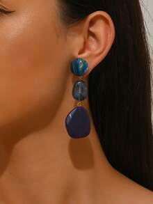 一对优雅夸张性感波西米亚风波浪形仿玉树脂块不对称吊坠金色贝壳耳钉，多色树脂块，适合性感派对、节日佩戴，女士珠宝 - 彩色 - 查看 5