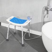 Adjustable Height Shower Chair With Crossbar Support, Non-Slip Metal Stool, Suitable For The Elderly And Disabled, Blue Cushioned Seat, Sturdy Bathroom Bench, Safe And Comfortable Shower, Safe Bathing Solution | Profile Shower Chair | Anti-Slip Structure Back To School - Blue - View 5