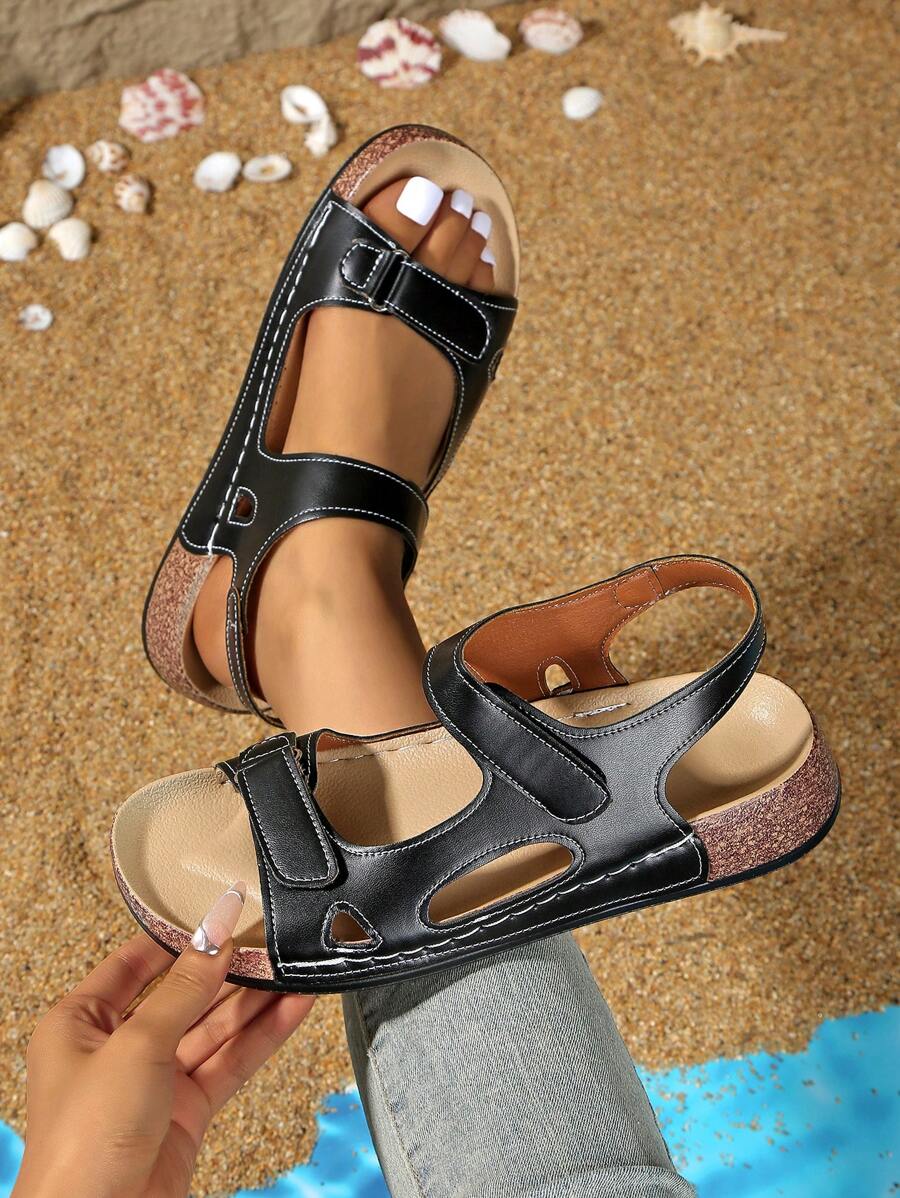 Sandalias de cuña de verano para mujer de talla grande, suela suave, cómodo cierre de gancho y bucle, casual, cruzadas, para caminar al aire libre, nuevo modelo con cuña de suela gruesa y punta abierta