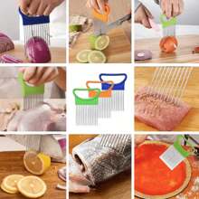 2pcs Stainless Steel Onion Slicer Holder, Multipurpose Meat Tenderizer, Vegetable & Fruit Cutter For Potato, Tomato, Lemon, Durable With Full Grip Handle, Non-Electric, Food Prep Essential, For Home Kitchen Use, Kitchen Accessories And Cooking Accessories