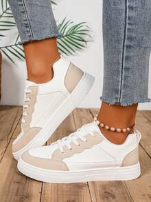 Women's Casual Sports Shoes Sneakers, White Versatile Athletic Trainers - Khaki - View 2