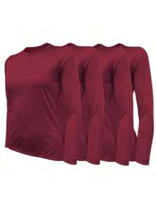 KIT 4 Camisa Segunda Pele Feminina Proteção Solar Uv+50 Camiseta Térmica Longa Moda Inverno E Verão GJR Modas - Vinho - Visão 1