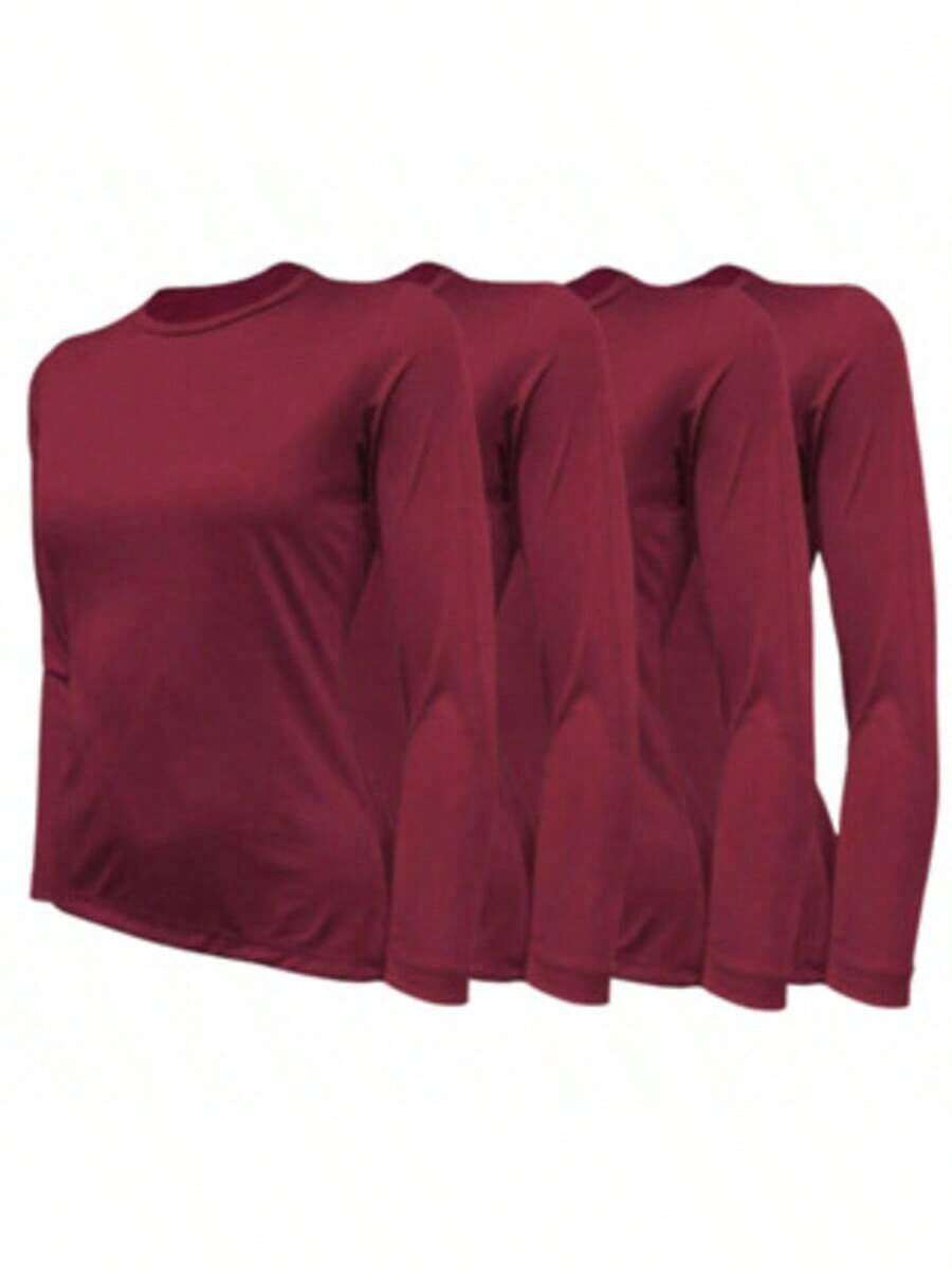 KIT 4 Camisa Segunda Pele Feminina Proteção Solar Uv+50 Camiseta Térmica Longa Moda Inverno E Verão GJR Modas - Vinho - Visão 1