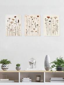 3 件自然风格墙面艺术装饰，简约现代艺术品，柔和色调帆布印刷墙画，野花花束海报，复古花园画，植物印刷墙面艺术，海报，房间美学，理想礼物，可选裱框