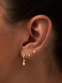 3 Pcs Hypoallergenic Stainless Steel Earrings Sets For Multiple Ear Holes,Suitable For Women, Exquisite 14K Plated Small Gold Hoop Earrings, Hypoallergenic Lightweight Earrings, Suitable For Sensitive Ears, Everyday Earrings, Suitable For Cartilage Piercings, Women's Girl Jewelry Gifts
