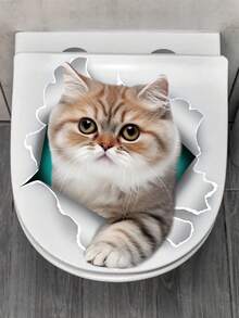 1pc 3D White Puppy Broken Wall Pattern Sticker, PVC Self-Adhesive Bathroom Wall Decal