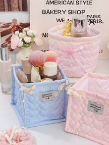 1 Cute Pink And Blue Three-Dimensional Bow Lace Storage Basket, Tabletop Miscellaneous Storage Basket, Waterproof Makeup Brush & Skincare Basket, Tabletop Decoration, Cosmetic Organization Rack, Portable Picnic Basket, Valentine's Day Gift - Multicolor - View 3