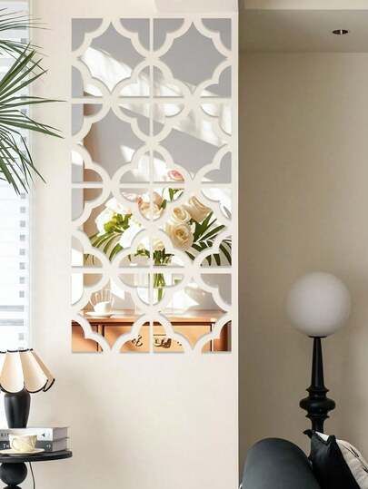 Square Mirror Wall Sticker, Floral Pattern Acrylic Decorative Wall Sticker Backdrop, Acrylic Mirror, Vintage Floral Home Decoration, Thicker Mirror Surface Sticker, Super Large Square Edged Acrylic Mirror Sticker Room Decor Wall Decor Stickers Wall Mirror Mirror For Room Bathroom Decor Living Room Decor