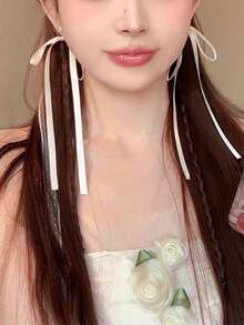 1 对芭蕾舞风格丝带蝴蝶结流苏珍珠耳钉，适合女士佩戴，精致的仙女般的珠宝，适合夏季 - 蝴蝶結 - 查看 4