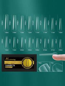 160片-320片热销透明假指甲美甲拱形指甲半磨砂美甲无痕假指甲 - 無色 - 查看 30