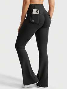 YEOREO Flare Leggings With Pockets For Women Scrunch Butt Sport Leggings High Waist Bootcut Leggings For Workout Gym Yoga Casual