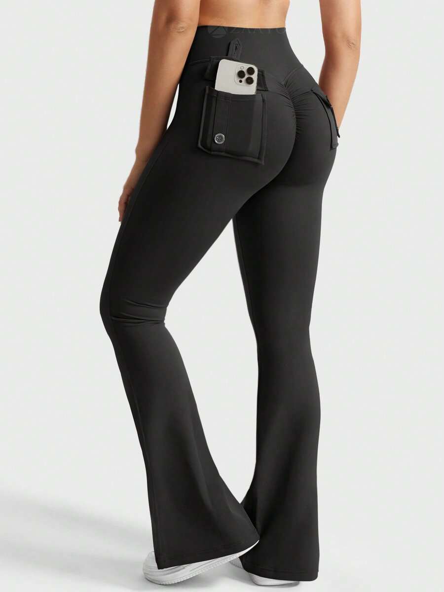 YEOREO Flare Leggings With Pockets For Women Scrunch Butt Sport Leggings High Waist Bootcut Leggings For Workout Gym Yoga Casual