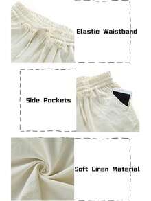 Womens Wide Leg Linen Pants High Waisted Drawstring Flowy Casual Crop Trousers With Pockets Back To School Halloween Christmas New Year - 深藍色 - 查看 10