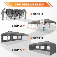 tooluck 10x30ft Pop Up Canopy Tent Gazebo For Parties With 5 Sidewalls Push Center Lock & Air Vent Waterproof & UPF50+ Gazebo Outdoor Tent For Party Wedding BBQ With 4 Sandbags 8 Stakes & 16 Ropes,Grey - 灰色 - 查看 7