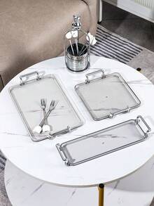 1 pezzo Vassoio rettangolare in acrilico minimalista con manico, design piatto, adatto per torte, caramelle, adatto per conservare tazze e cosmetici - Grigio - Visualizzare 1