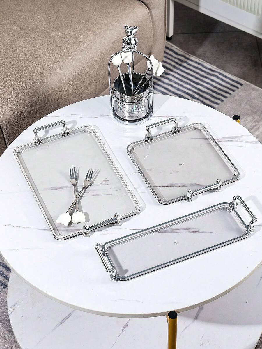 1 pezzo Vassoio rettangolare in acrilico minimalista con manico, design piatto, adatto per torte, caramelle, adatto per conservare tazze e cosmetici - Grigio - Visualizzare 1