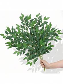 15 peças de caule artificial italiano de folha verde - planta falsa com caule de folha de salgueiro/eucalipto, decoração de videira suspensa de plástico multifuncional, decoração moderna e simples para casa, adequada para arcos de casamento "faça você mesmo", decoração de centro de mesa, casamento, decoração para festa | Natal, Ação de Graças, decoração de outono | Plantas artificiais para áreas externas sem necessidade de manutenção