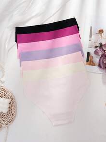 7pcs/Pack Women Seamless No-Show Panties, Multi-Color, Sports & Casual Comfort Triangle Briefs - Multicolor - View 3