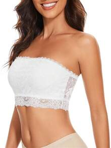 Strapless Bandeau Bra For Women Lace Floral Bralettes Stretchy Chest Wrap Non Padded Tube Top Seamless Bras For Women Halloween Christmas New Year