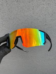 Large Frame Sports Glasses With Mirrored Lenses And Wraparound Shape For Men, Suitable For Outdoor Travel - bike radar todo preta iris - 查看 1