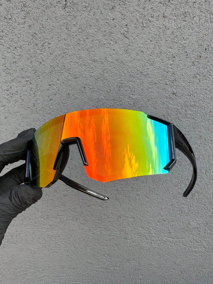 Large Frame Sports Glasses With Mirrored Lenses And Wraparound Shape For Men, Suitable For Outdoor Travel - bike radar todo preta iris - 查看 1